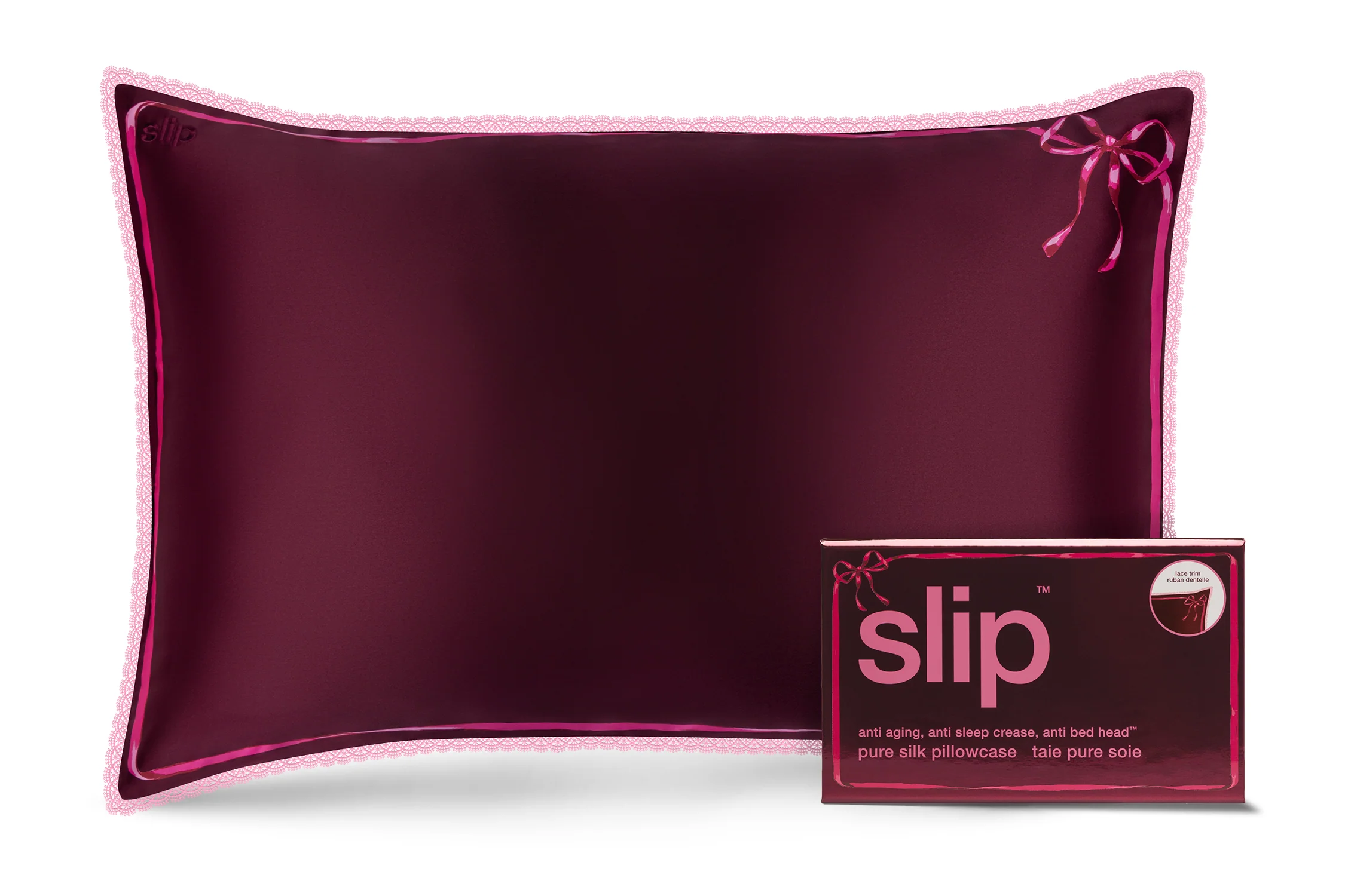 Crimson Kiss Queen Zippered Pillowcase with Lace Trim