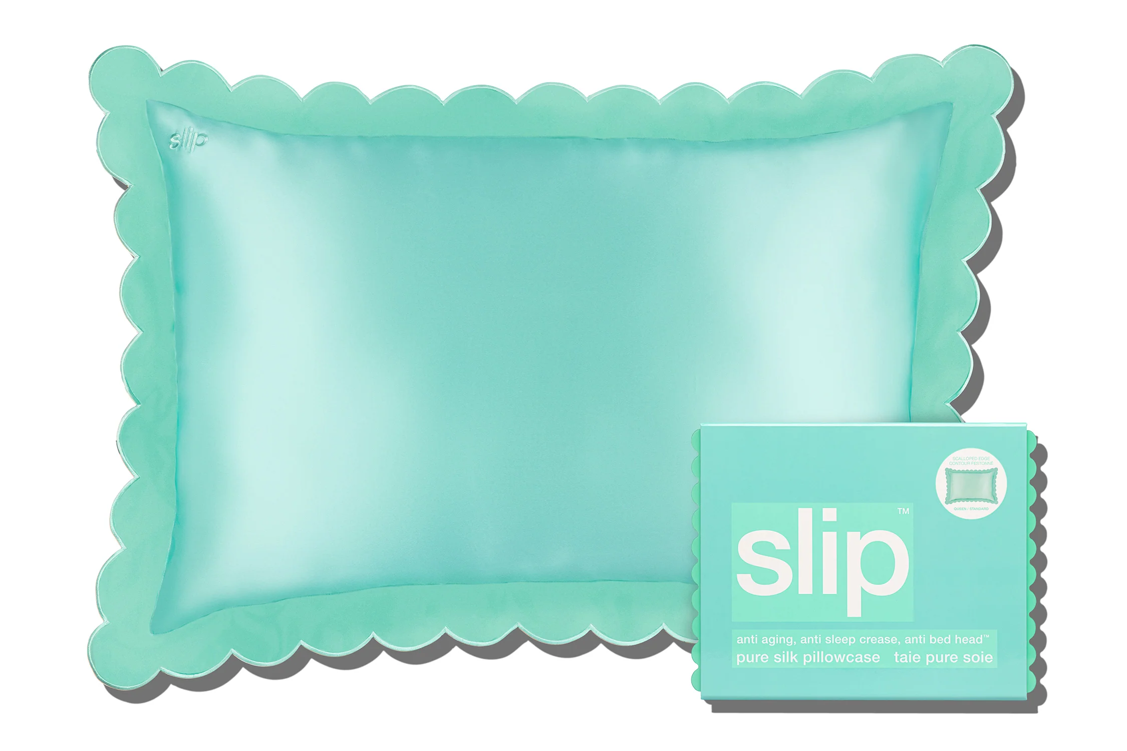 Turquoise Queen Zippered Pillowcase with Scalloped Edge